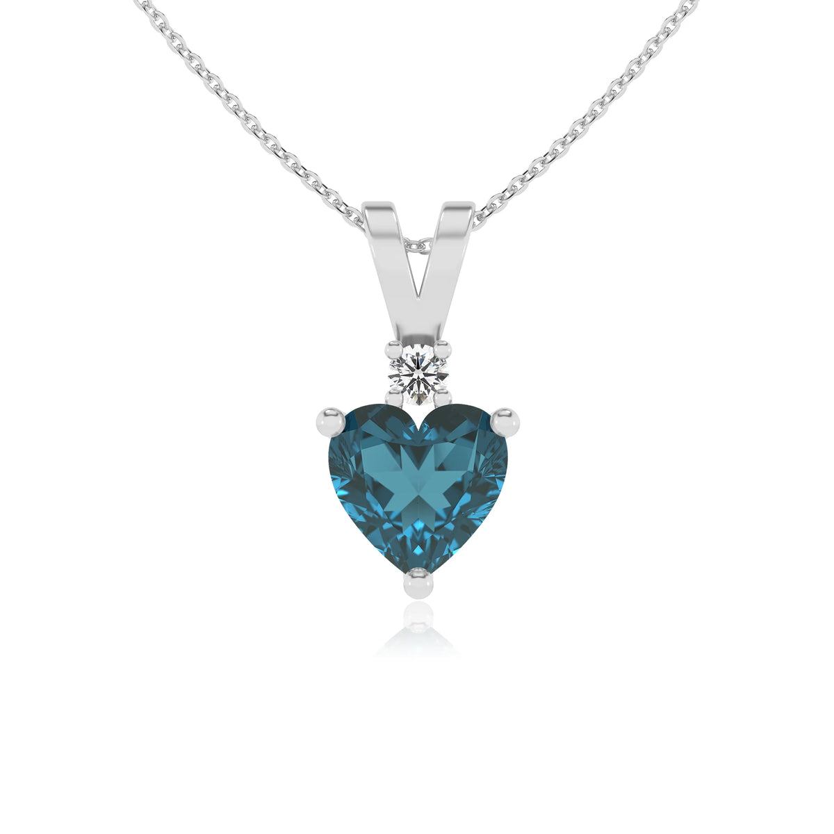 natural london-blue-topaz heart solitaire v-bale necklaces in white gold 