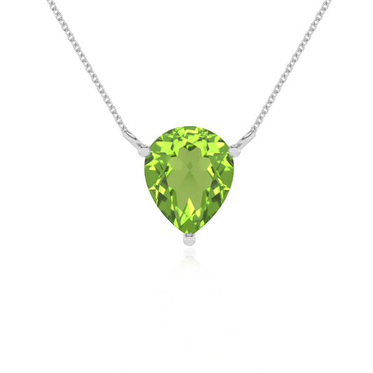 natural peridot pear solitaire necklaces in platinum 