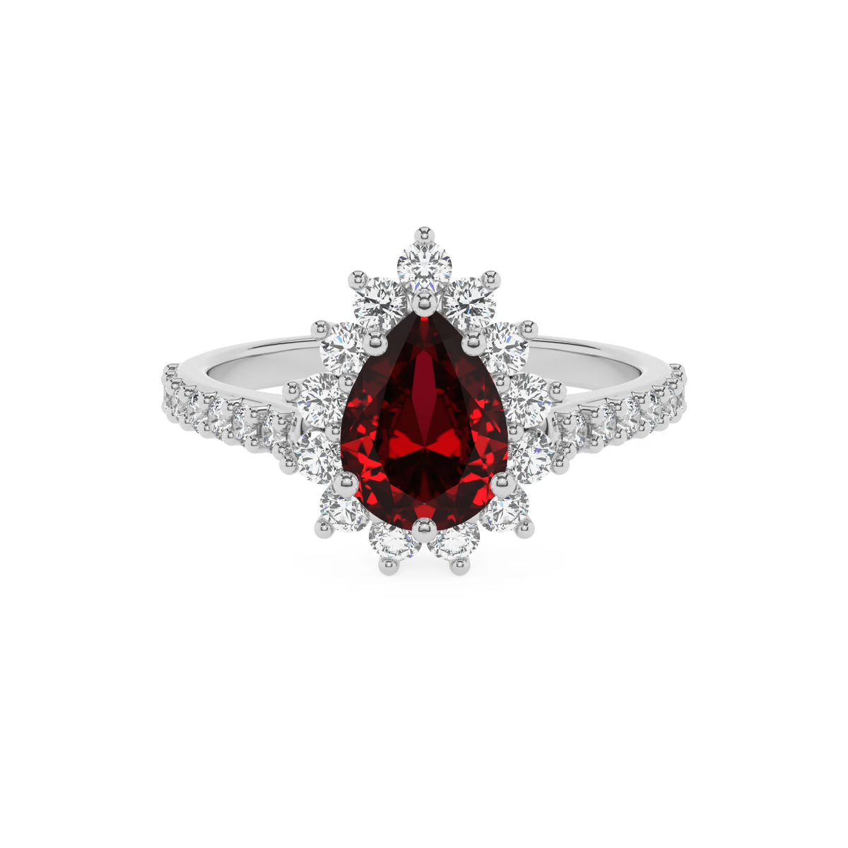 lab grown ruby pear solitaire rings in white gold 