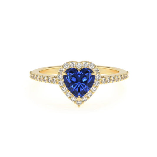 lab grown blue-sapphire heart solitaire rings in yellow gold 