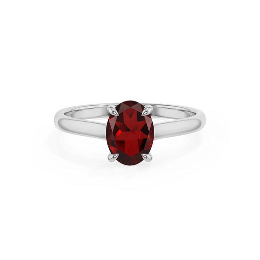 natural garnet oval solitaire rings in platinum 