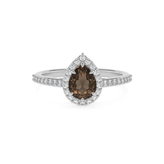 natural smoky-quartz pear solitaire rings in platinum 
