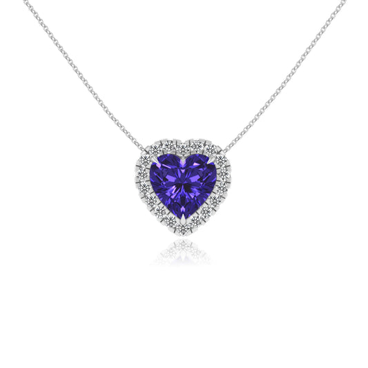 lab grown tanzanite heart solitaire necklaces in white gold 