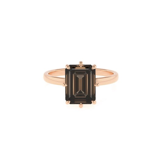 natural smoky-quartz emerald cut solitaire rings in rose gold 