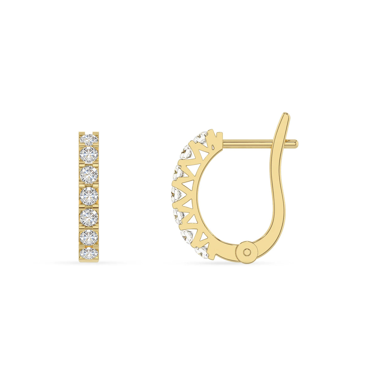 lab grown moissanite round hoop earrings in yellow gold 