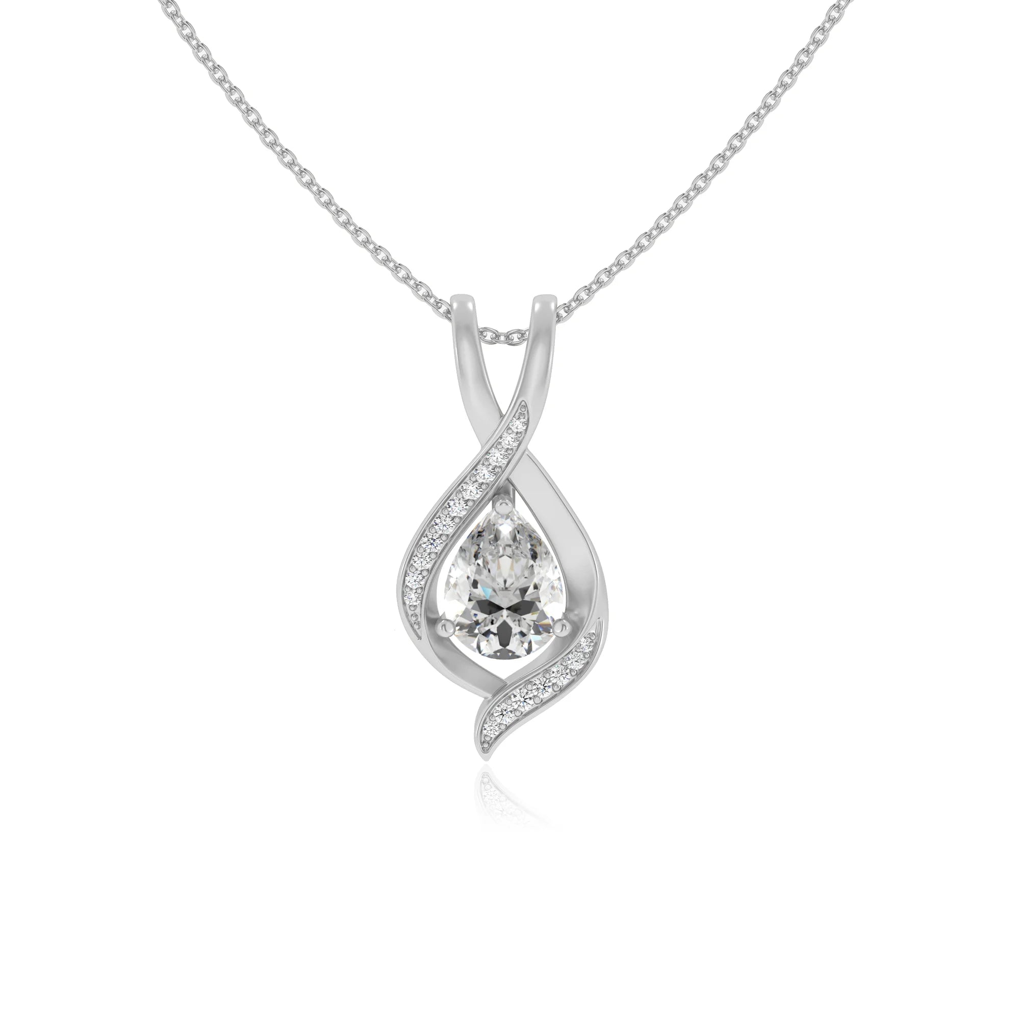lab grown moissanite pear solitaire necklaces in white gold 