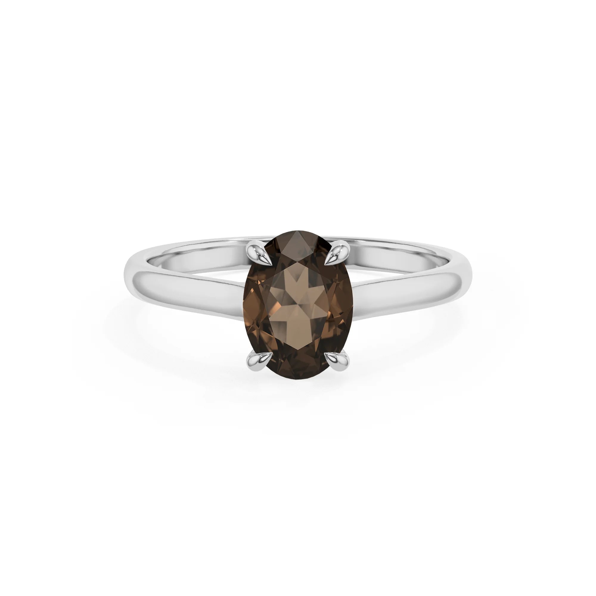 natural smoky-quartz oval solitaire rings in sterling silver 