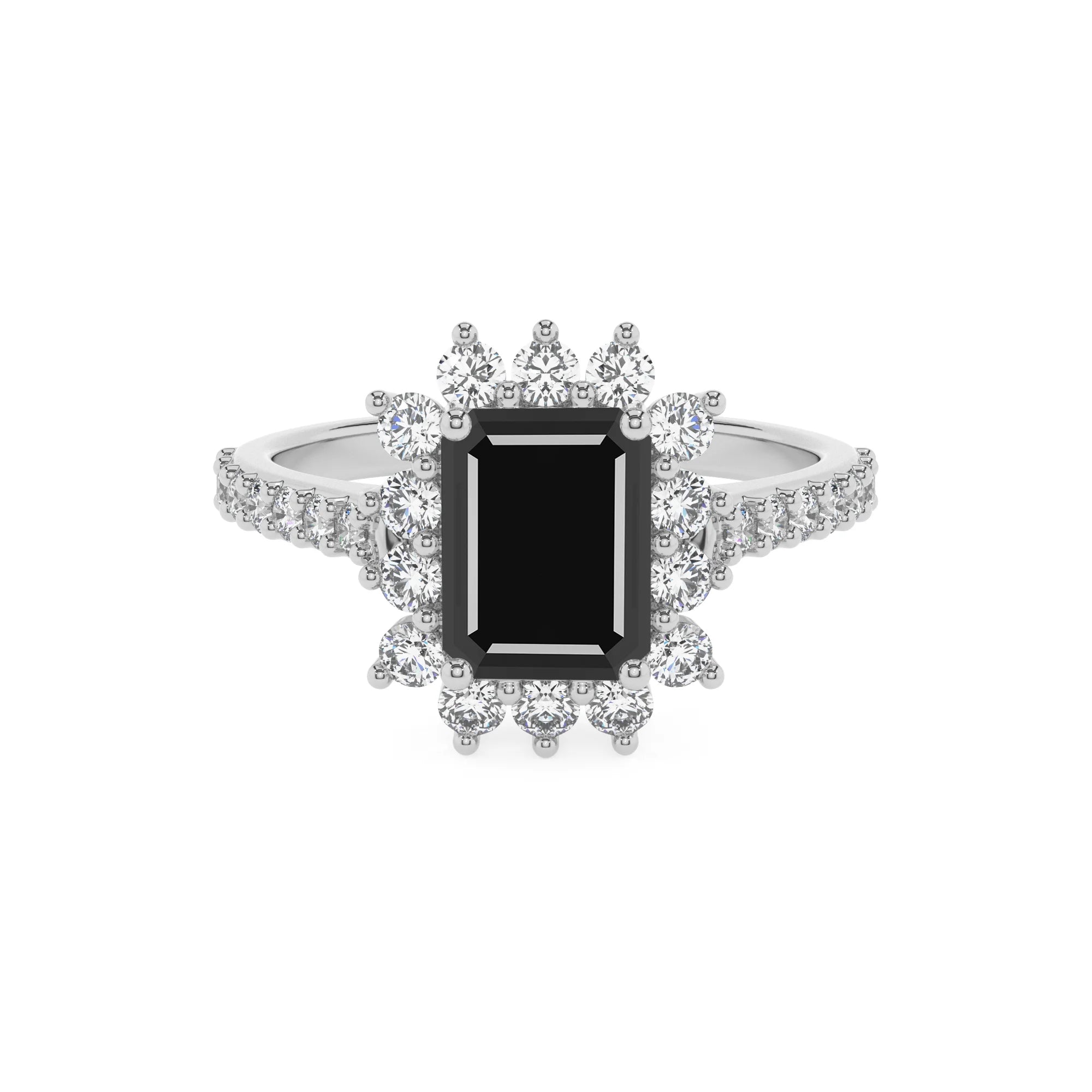 natural black-onyx emerald cut solitaire rings in white gold 
