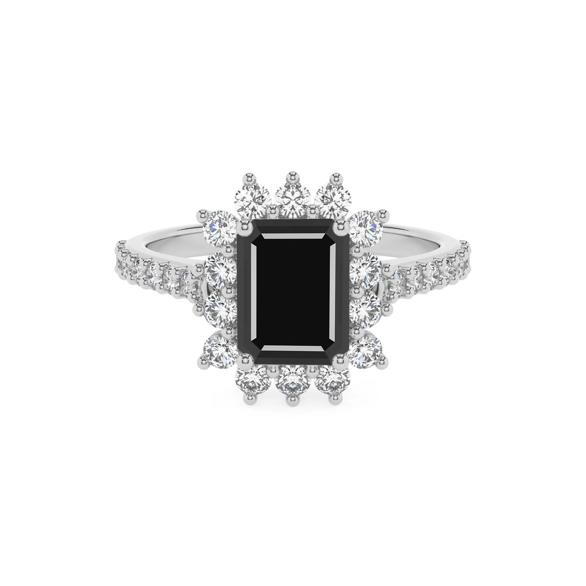 natural black-onyx emerald cut solitaire rings in white gold 