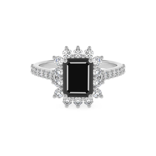 natural black-onyx emerald cut solitaire rings in white gold 