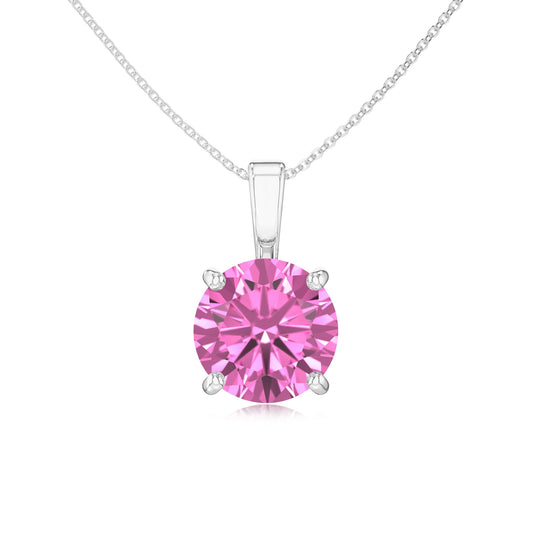 lab grown pink-sapphire round solitaire necklaces in white gold 