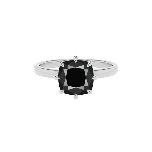 natural black-onyx cushion solitaire rings in platinum 