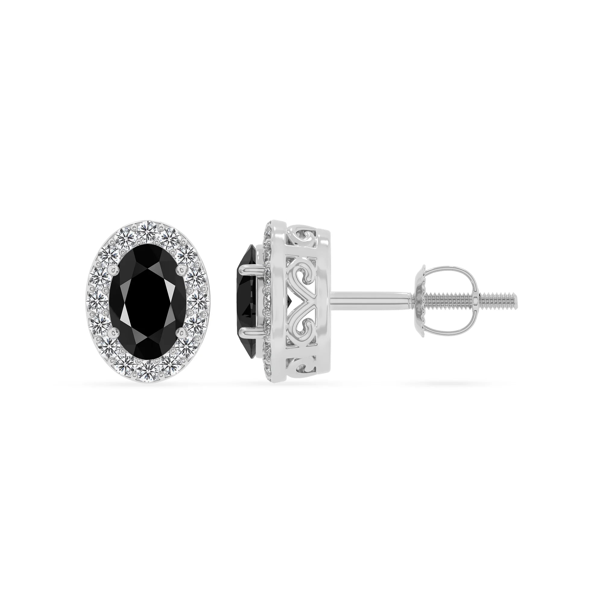 natural black onyx oval stud earrings in white gold 