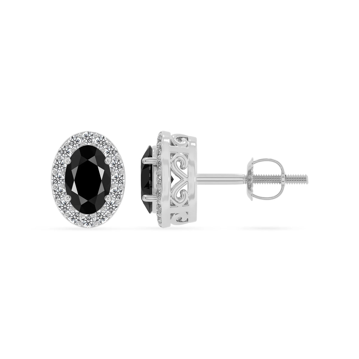 natural black onyx oval stud earrings in white gold 