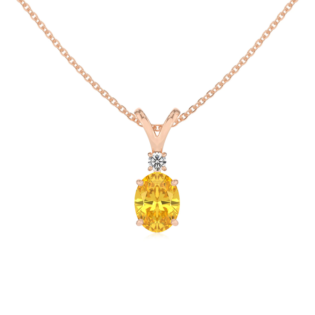 lab grown yellow-sapphire oval solitaire v-bale necklaces in rose gold 