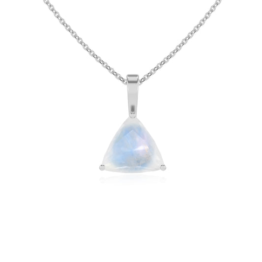 natural rainbow-moonstone trillion solitaire necklaces in sterling silver 