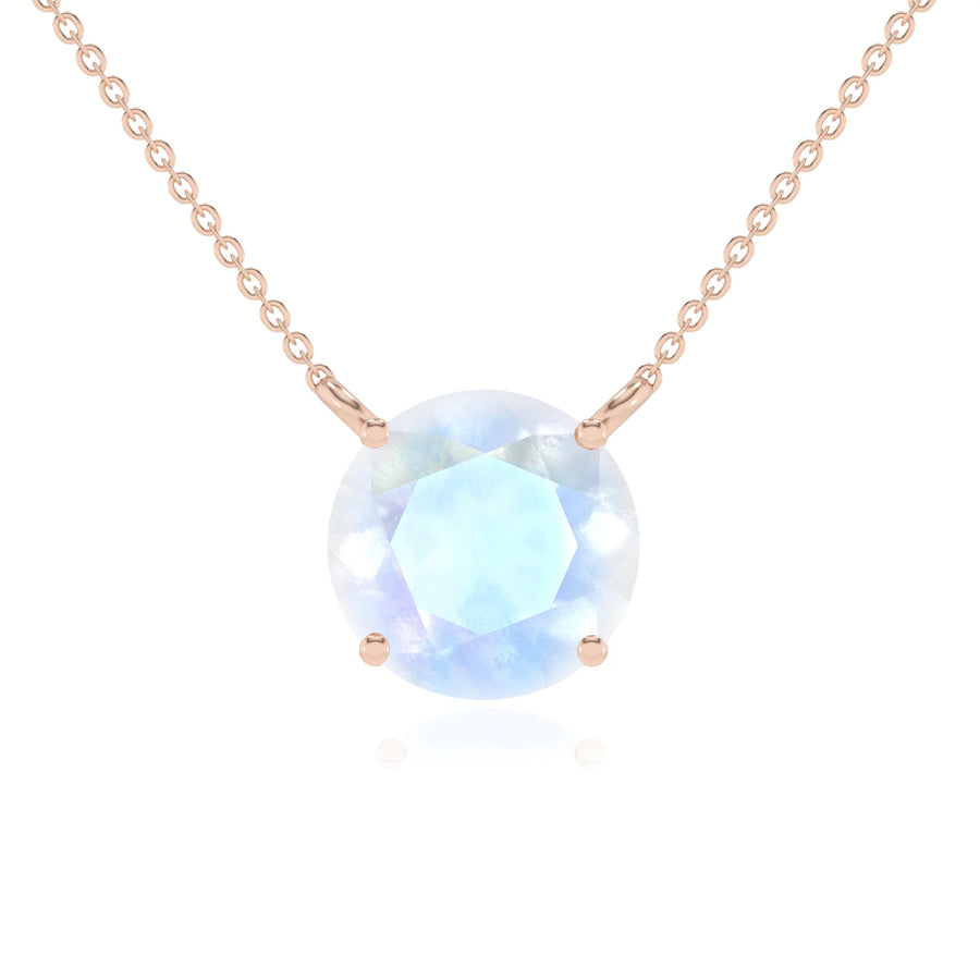 natural rainbow-moonstone round solitaire necklaces in rose gold 