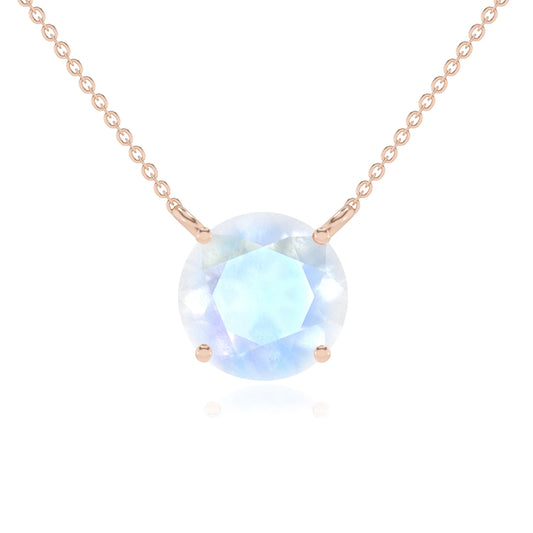 natural rainbow-moonstone round solitaire necklaces in rose gold 