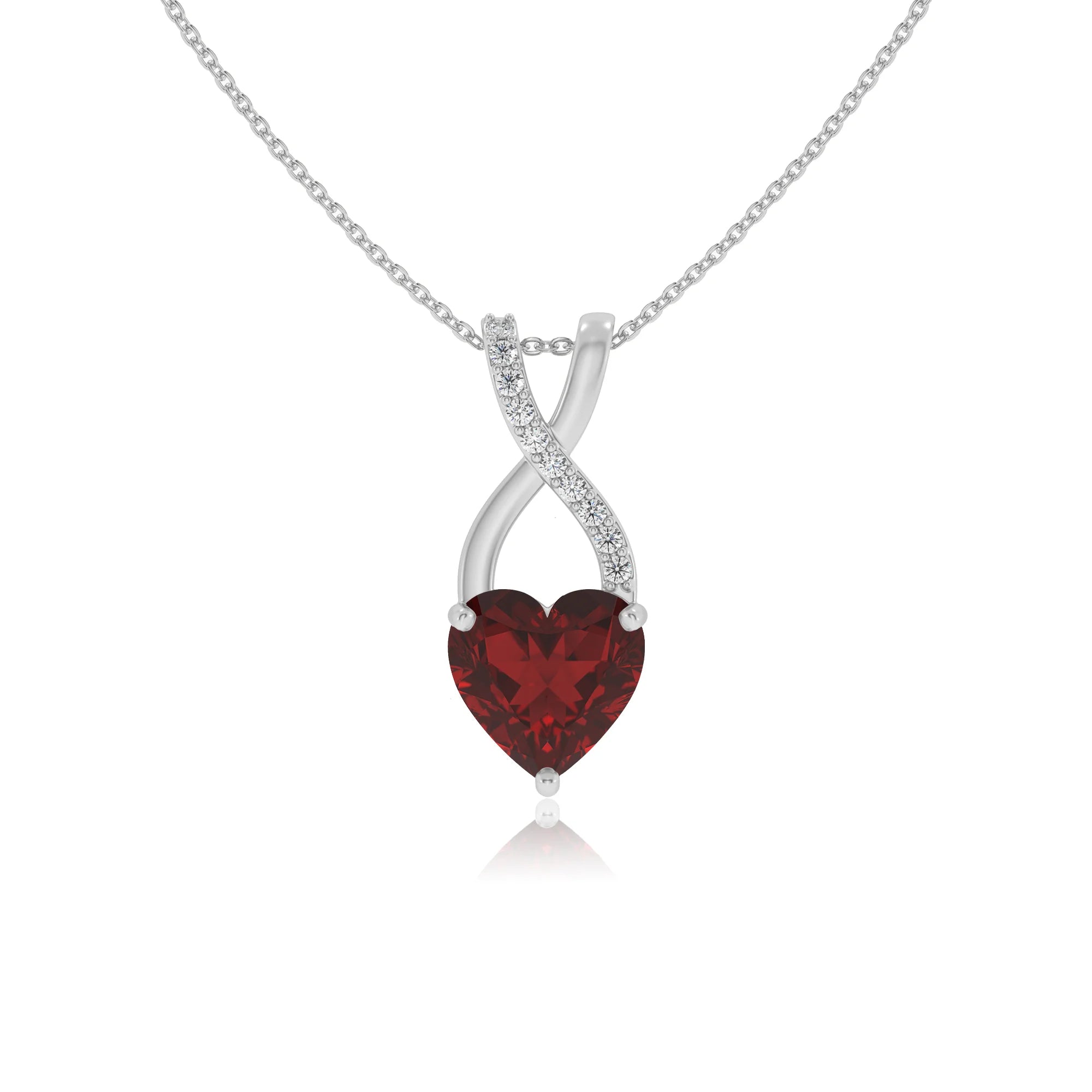natural garnet heart solitaire necklaces in white gold 