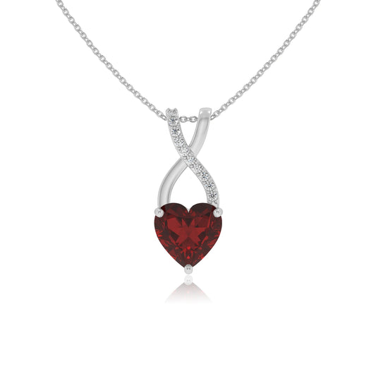 natural garnet heart solitaire necklaces in white gold 