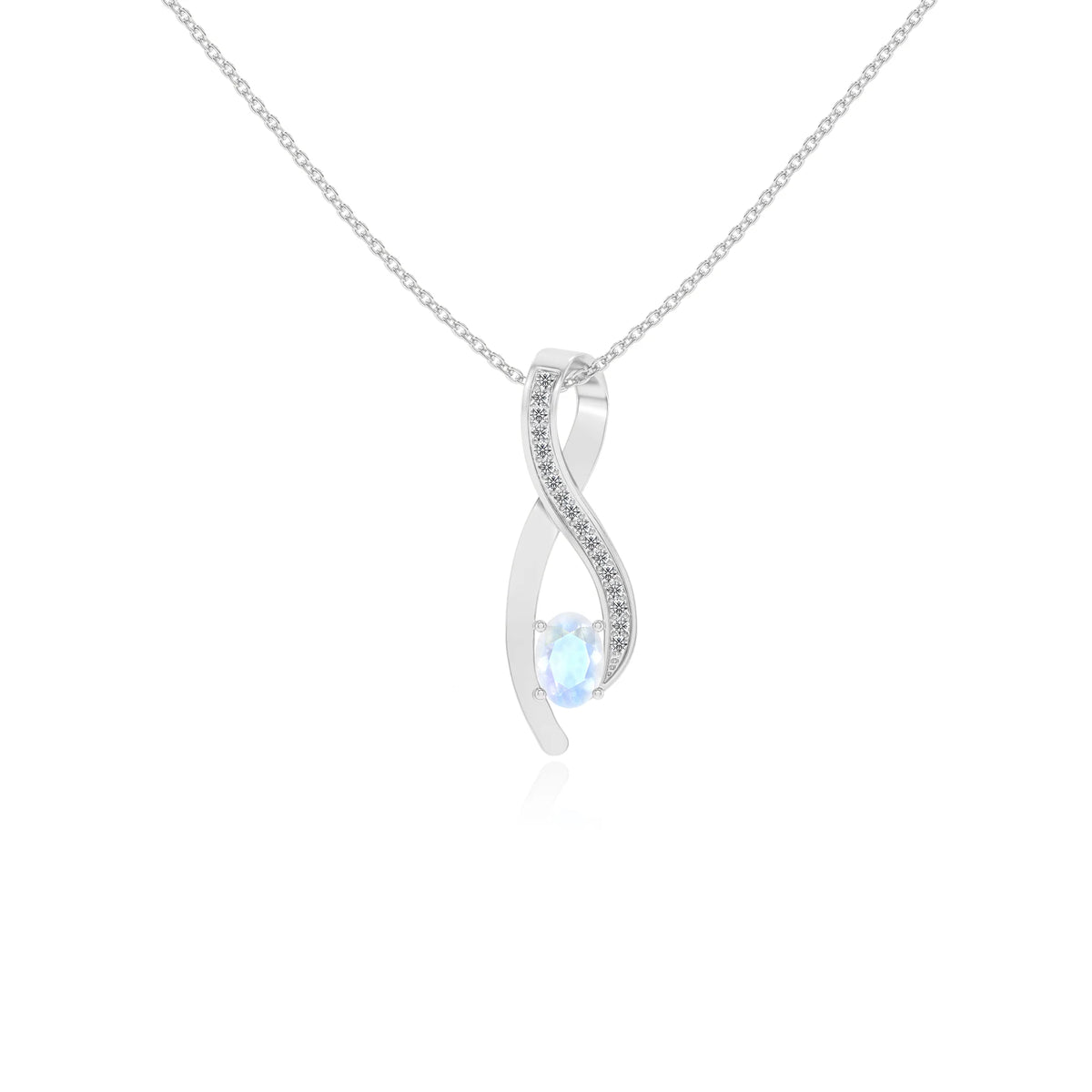 natural rainbow-moonstone oval solitaire necklaces in platinum 