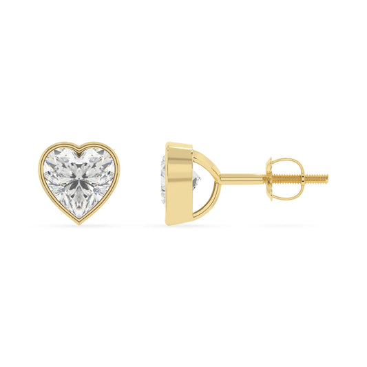 lab grown moissanite heart stud earrings in yellow gold 