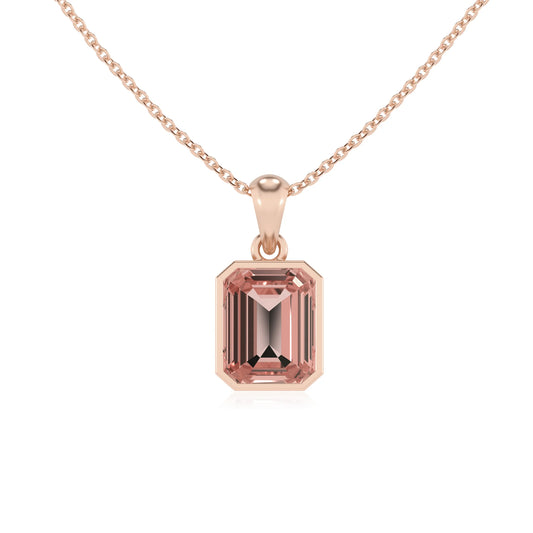lab grown morganite emerald cut solitaire necklaces in rose gold 