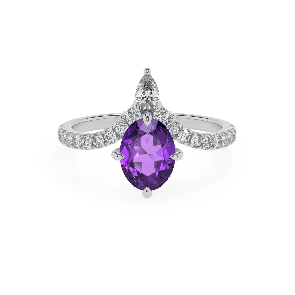 lab grown amethyst oval solitaire rings in white gold 