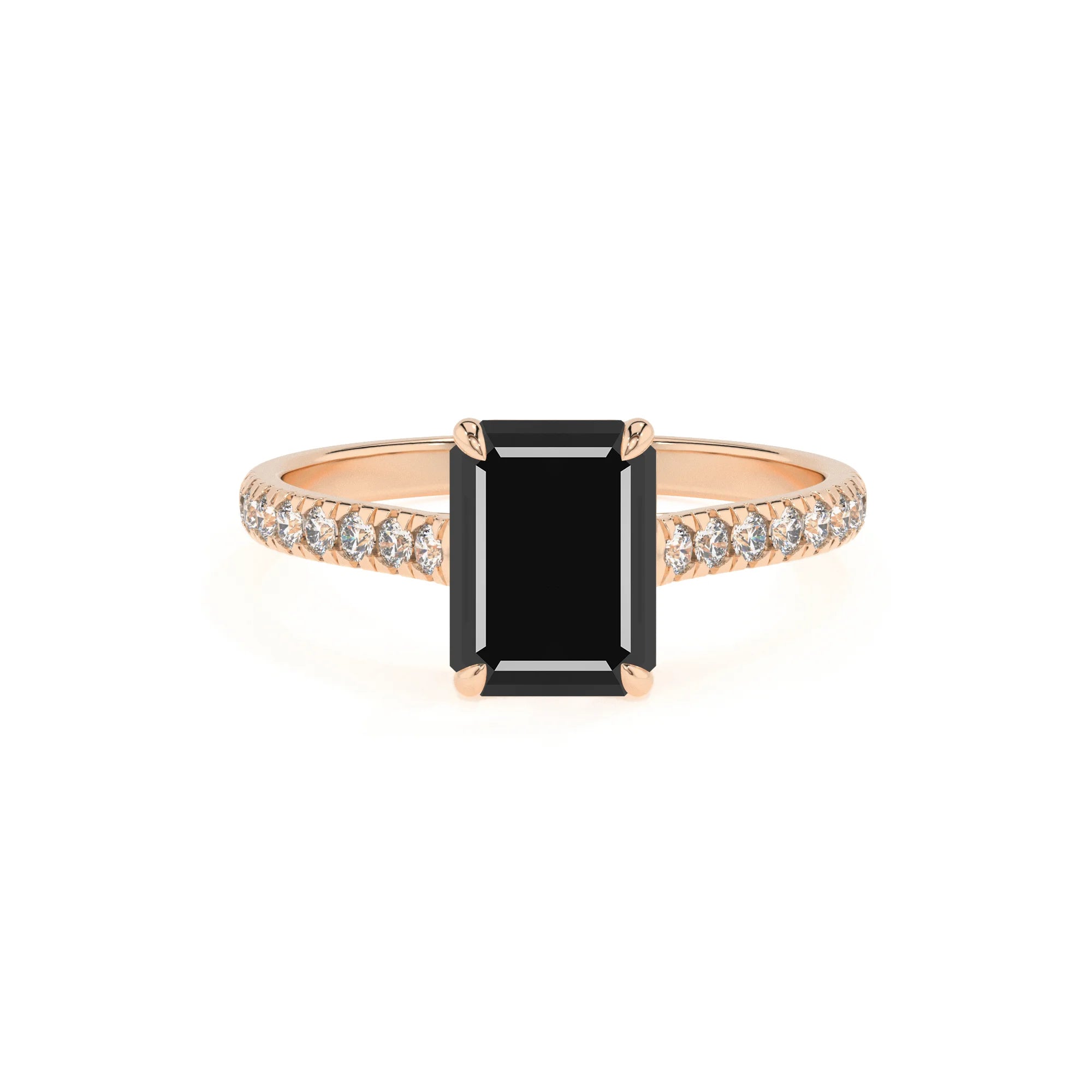 natural black-onyx emerald cut half eternity solitaire engagement rings in rose gold 