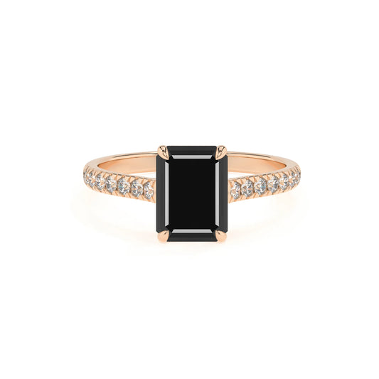 natural black-onyx emerald cut half eternity solitaire engagement rings in rose gold 