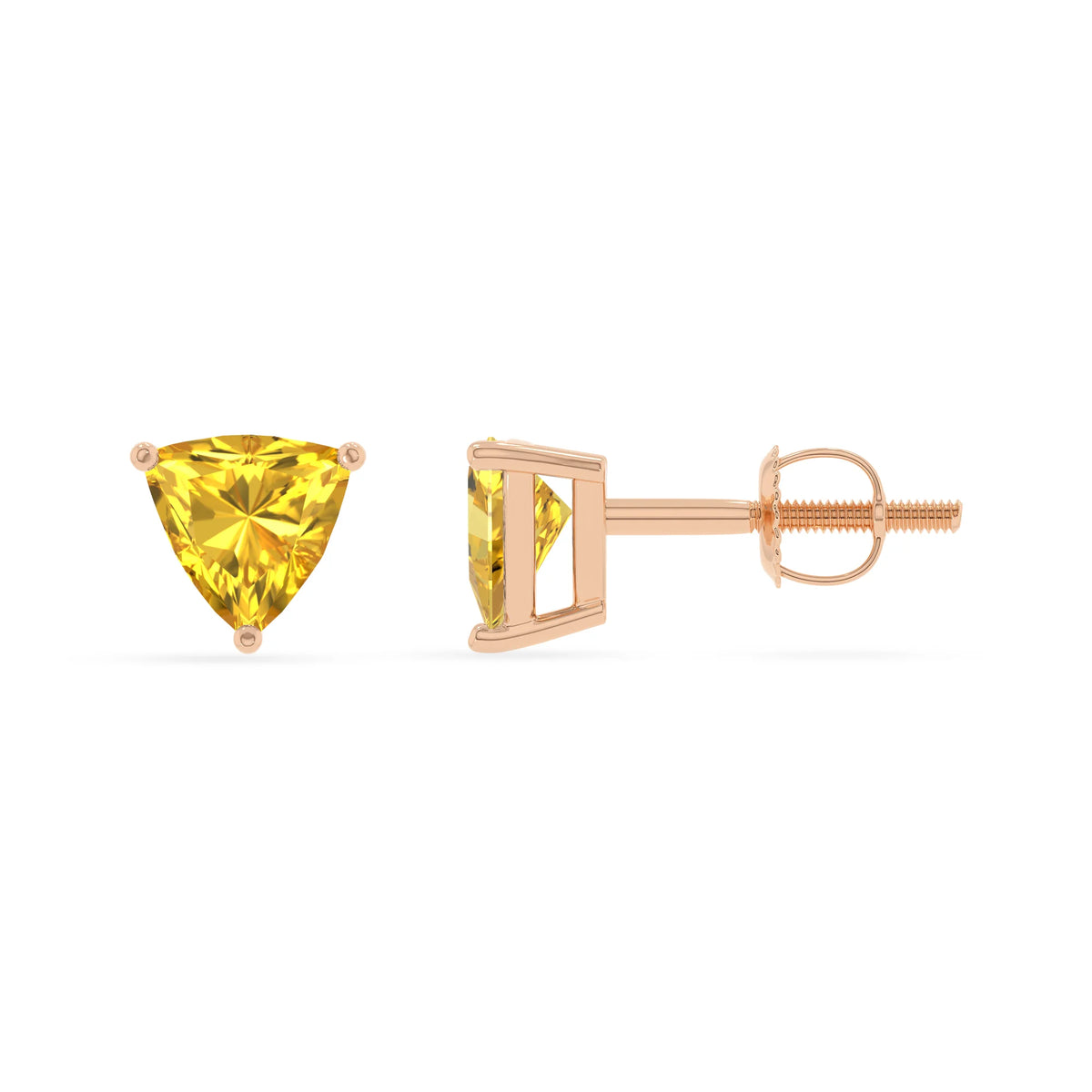 lab grown yellow sapphire trillion stud earrings in rose gold 