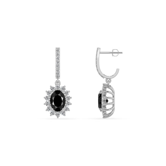 natural black onyx oval drop earrings in platinum 