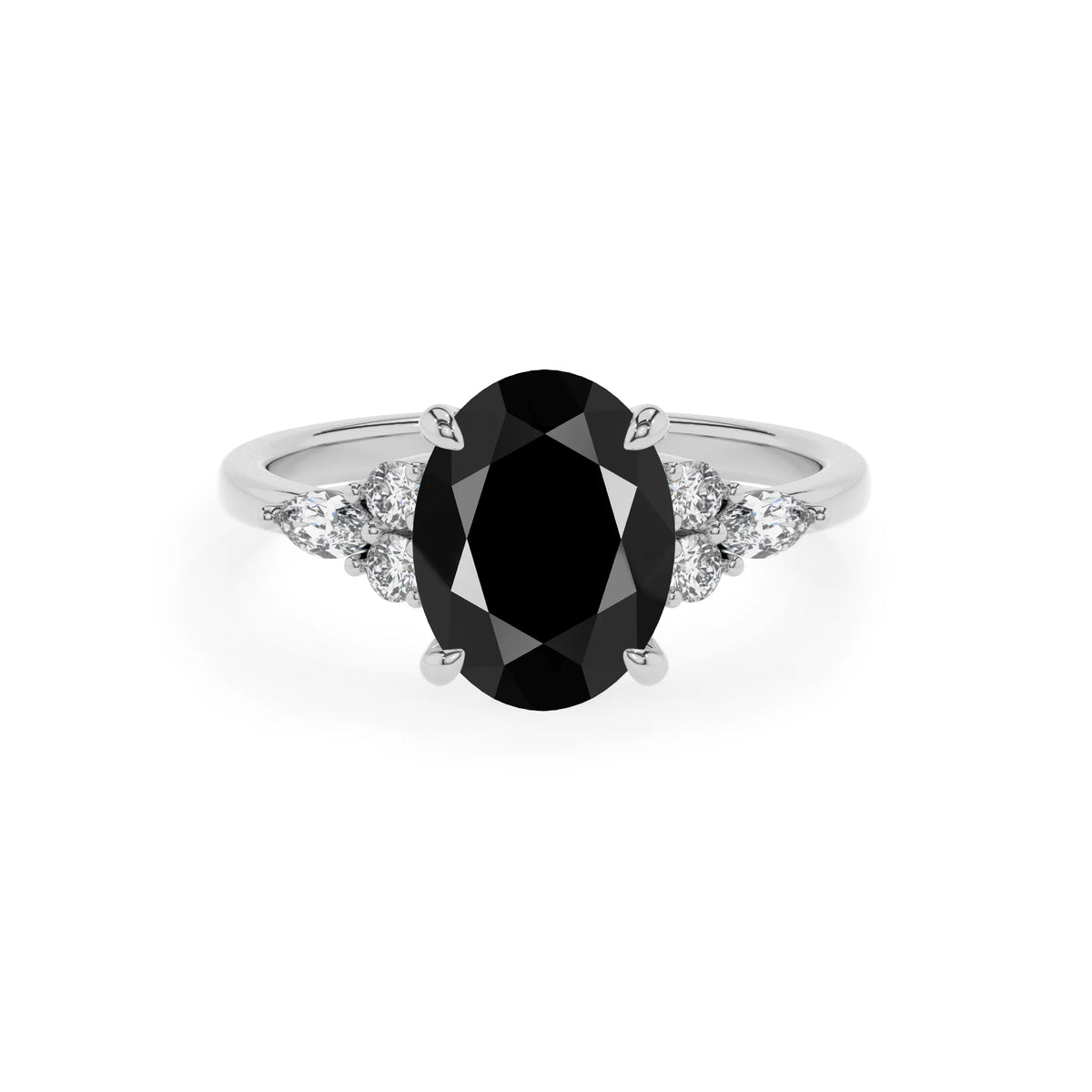 natural black-onyx oval solitaire rings in sterling silver 