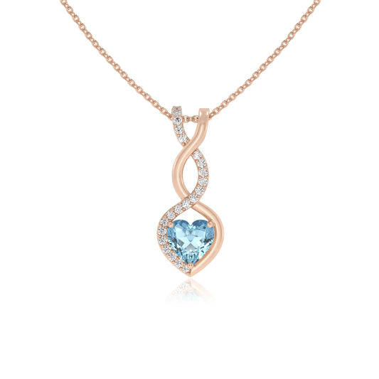 lab grown aquamarine heart infinity necklaces in rose gold 