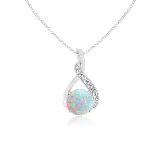 lab grown opal round solitaire necklaces in white gold 