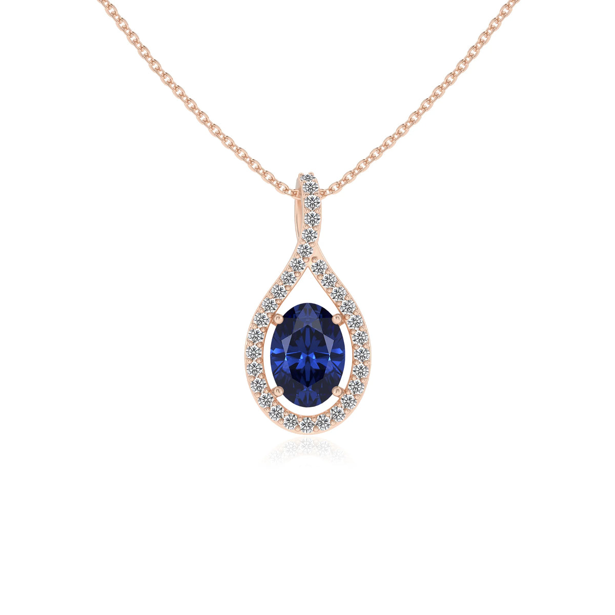 lab grown blue-sapphire oval solitaire necklaces in rose gold 