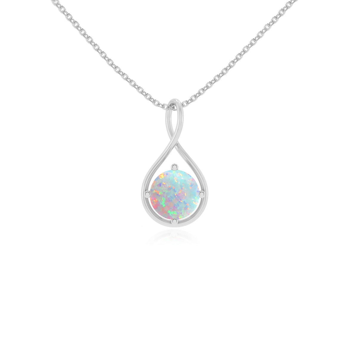lab grown opal round solitaire necklaces in white gold 