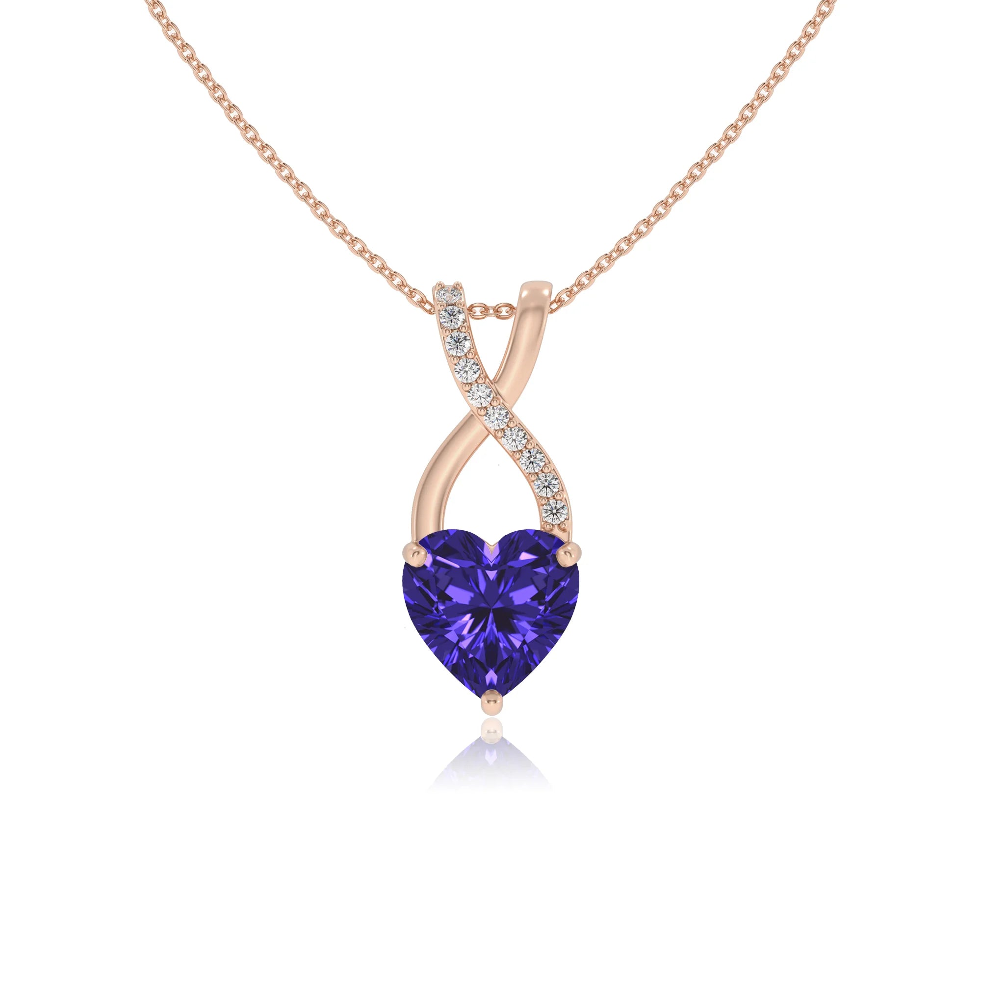 lab grown tanzanite heart solitaire necklaces in rose gold 