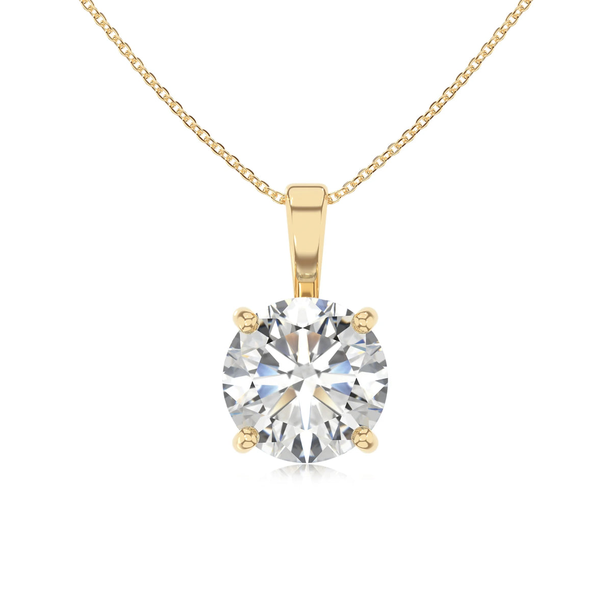 lab grown moissanite round solitaire necklaces in yellow gold 