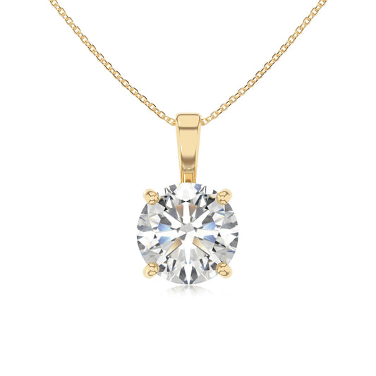 lab grown moissanite round solitaire necklaces in yellow gold 