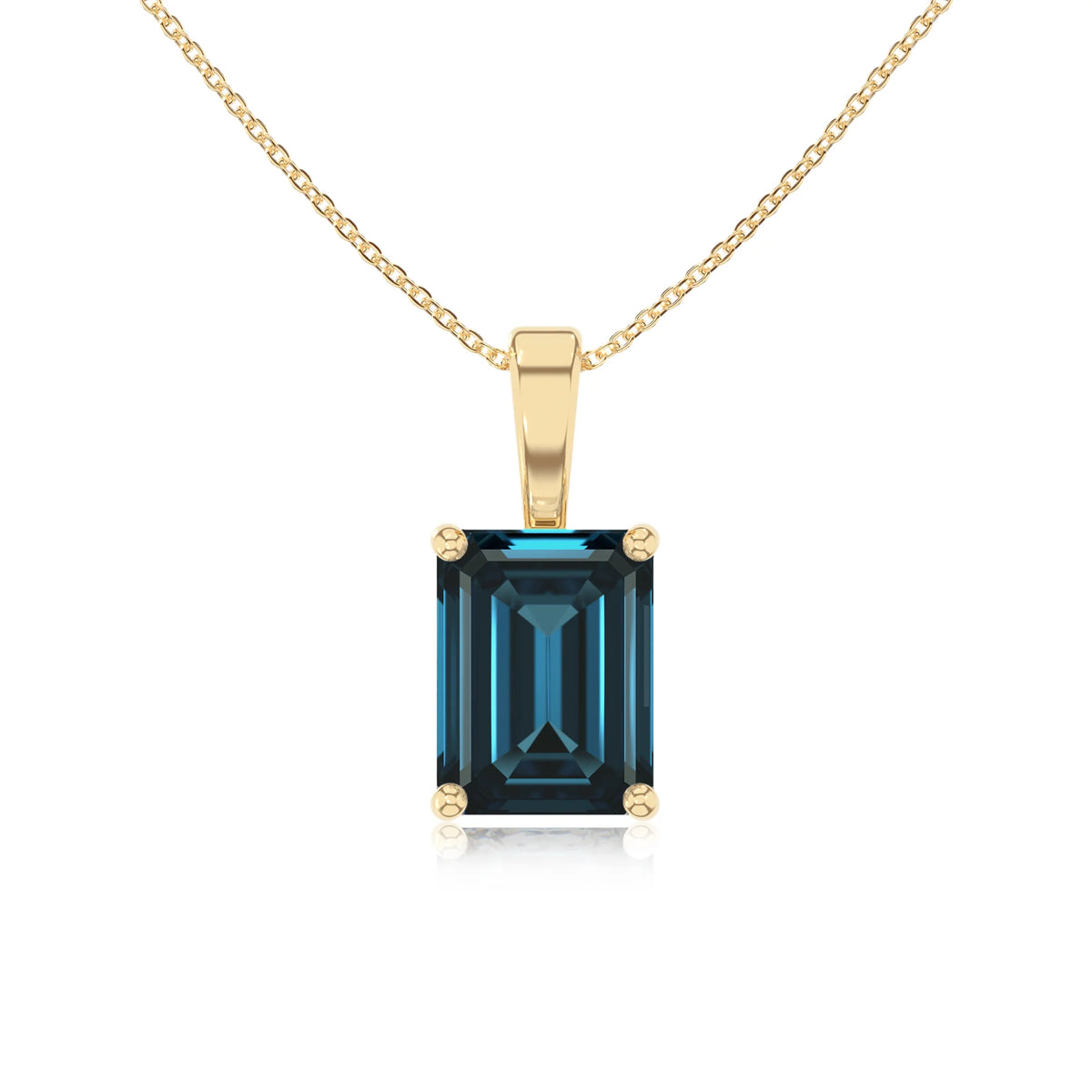 natural london-blue-topaz emerald cut solitaire necklaces in yellow gold 
