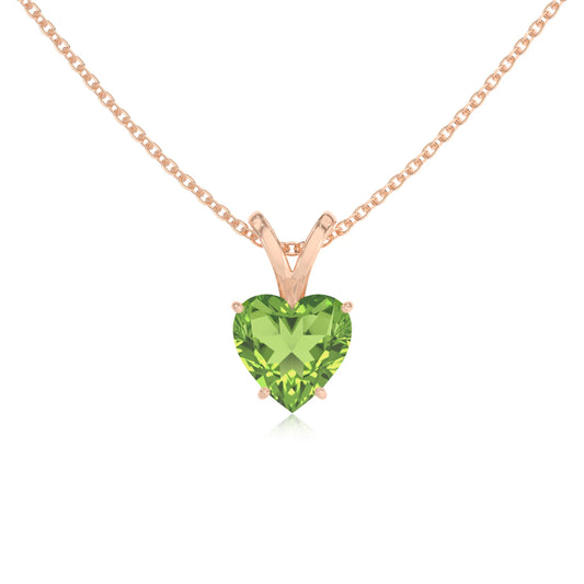 natural peridot heart solitaire v-bale necklaces in rose gold 