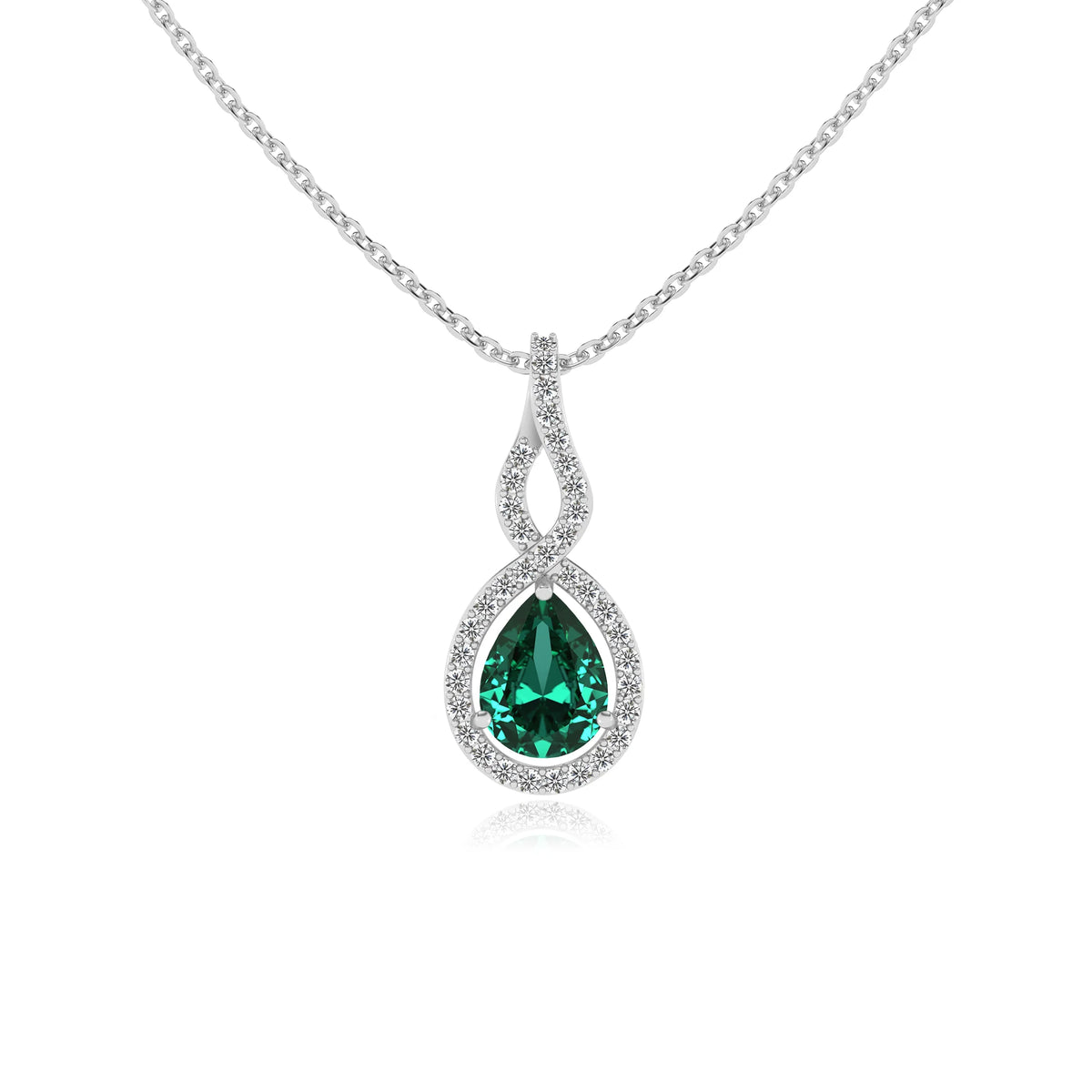 lab grown emerald pear necklaces in white gold 