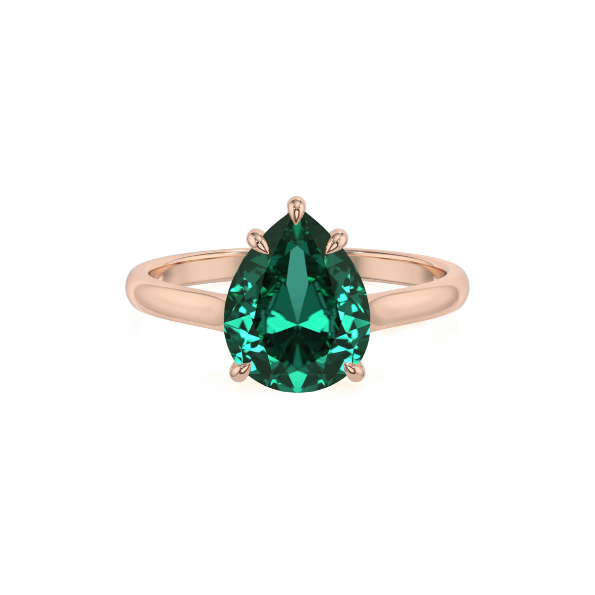 lab grown emerald pear solitaire rings in rose gold 