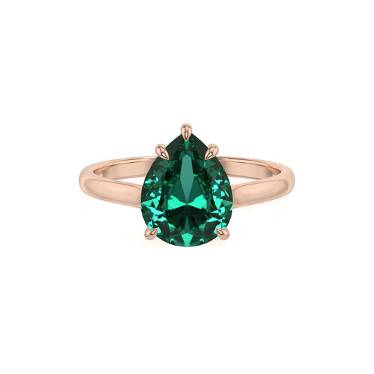 lab grown emerald pear solitaire rings in rose gold 