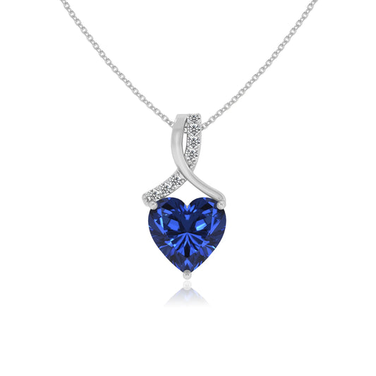 lab grown blue-sapphire heart solitaire necklaces in white gold 