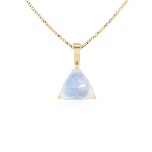 natural rainbow-moonstone trillion solitaire necklaces in yellow gold 