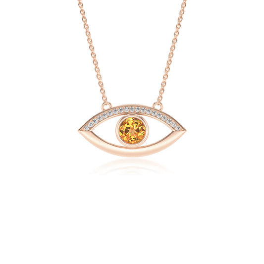 lab grown citrine round solitaire necklaces in rose gold 