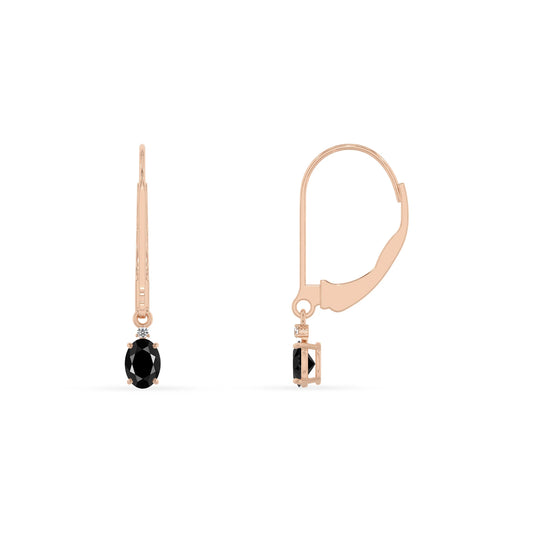natural black onyx oval drop earrings in rose gold 