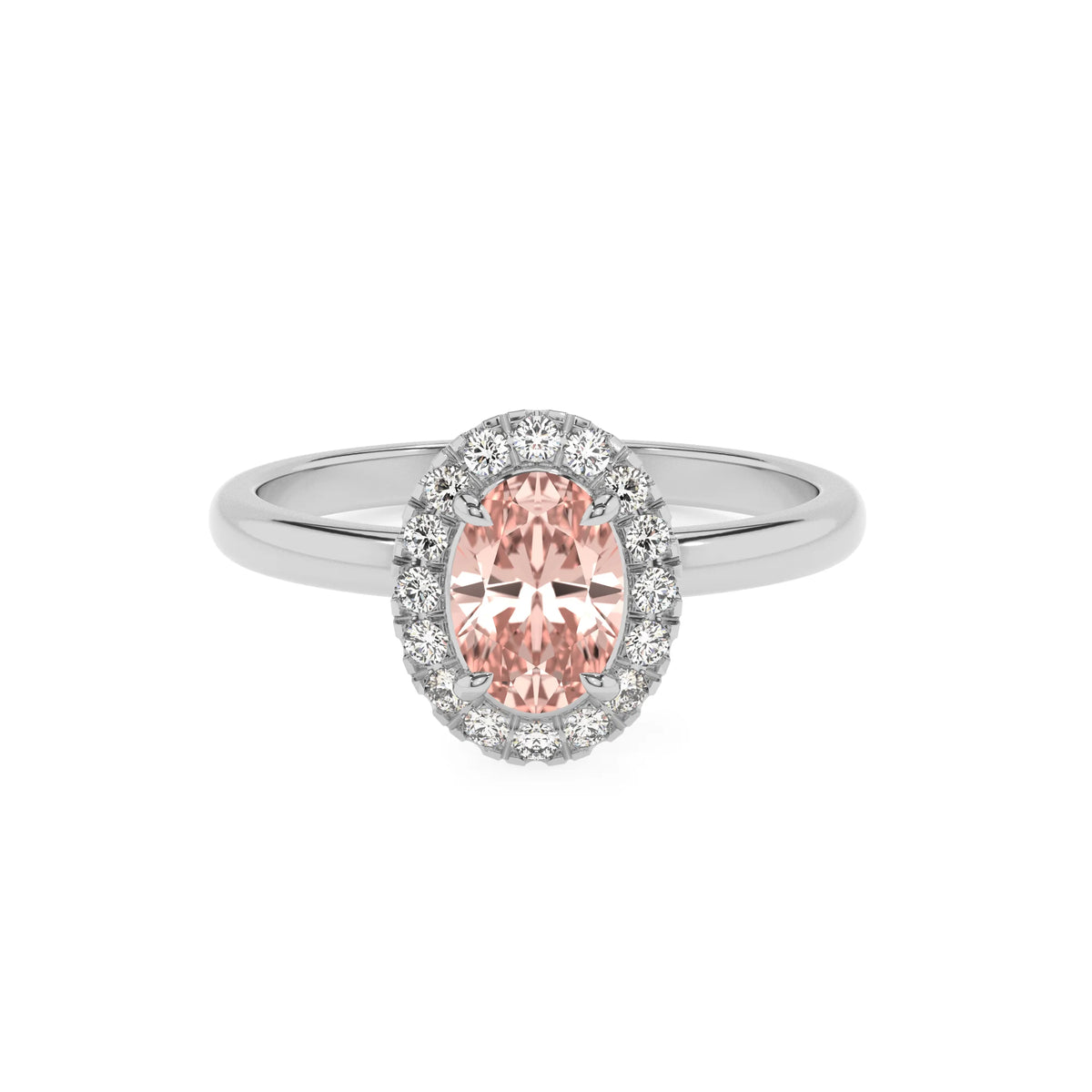 lab grown morganite oval solitaire rings in platinum 